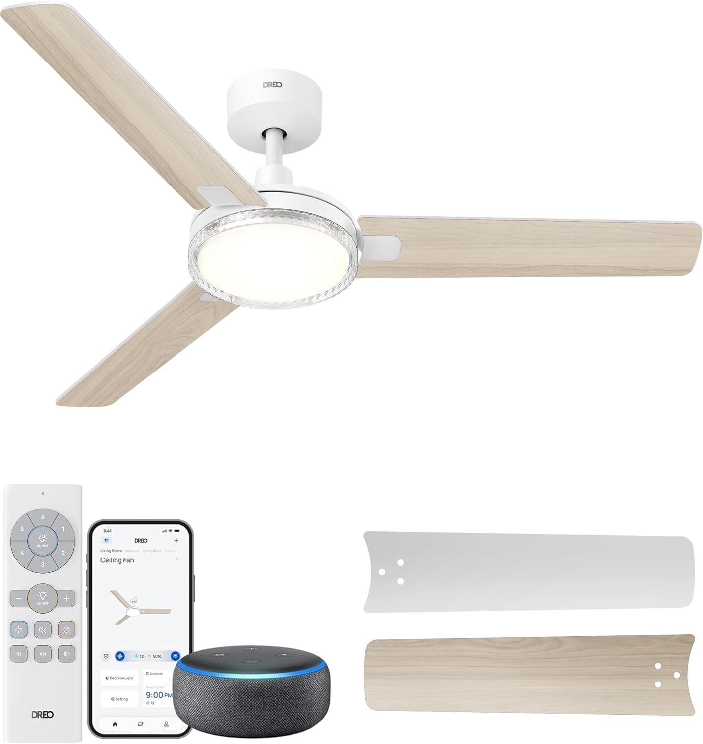 Dreo Ventilador de Techo Inteligente 132 cm con Luz LED Premium